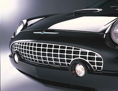 2002 Ford Thunderbird - Close-up of the distinctive grille and headlight assembly on a 2002 Ford Thunderbird.