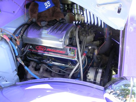 1996 Ford Probe - Engine bay detail a Ford Racing engine and a stuffed bear with the number 33.
