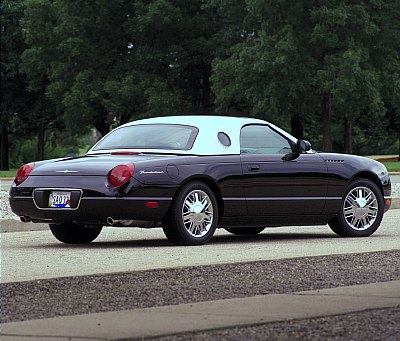 2002 Ford Thunderbird - Rear view of a 2002 Ford Thunderbird convertible with a white hardtop.