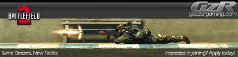 1986 Ford Bronco - A soldier fires a rifle in a scene from Battlefield 2, with the geezergaming.com logo visible.