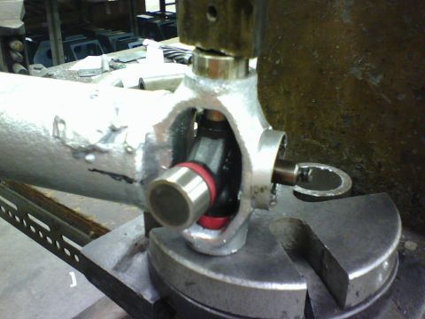 1989 Ford Bronco - taking the two endcaps I had removed I positioned the at opposite ends of the u-joint and pressed them both in at the same time. (note: thi…
