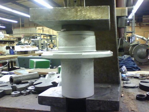 1989 Ford Bronco - here is the hub after rehab and it is having the wheel bearing outer races pressed in.