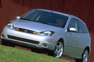 2002 Ford Focus - Front 3/4 view of a silver 2002 Ford Focus SVT hatchback.