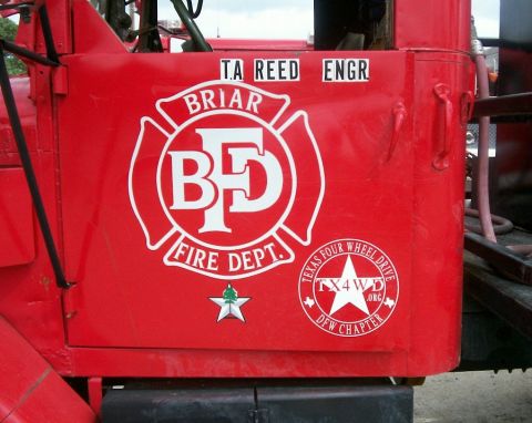 1993 Ford Bronco - Deuce and a half Fire Truck displaying dfw-tx4wd sticker
