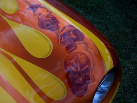 1972 Ford Ranchero - Custom airbrushed hood with skull graphics and flame design.