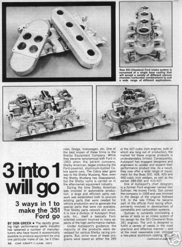 1972 Ford Ranchero - Article discusses new 351-Cleveland Ford intake systems and their applications.
