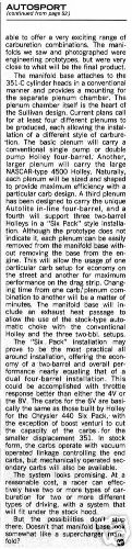 1972 Ford Ranchero - Article from Autosport magazine details various intake manifold configurations for different carburetor setups.
