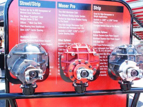 2001 Mercury Grand Marquis - Display board shows three different Moser rear axle differential units with product details.