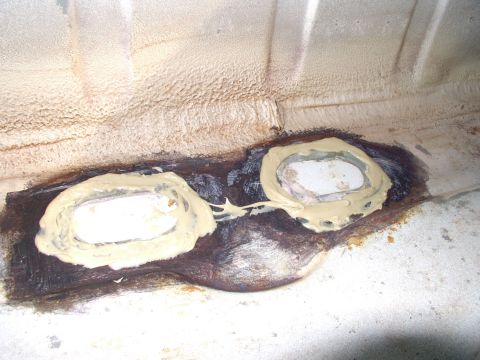 1990 Lincoln Town Car - I know it's not for cars but I just can't resist using the PL400 contruction adhesive to permanently glue down and seal off the access pane…