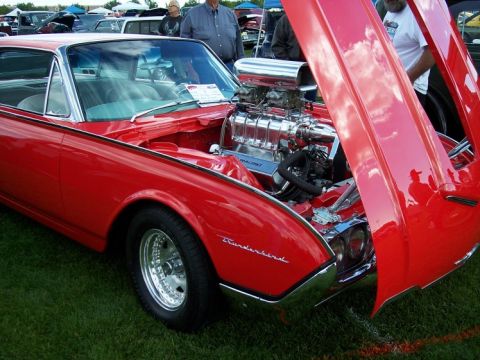 1972 Ford Ranchero - Customized 1960 Ford Thunderbird with a prominent supercharger and chrome engine details.