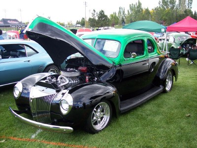 1972 Ford Ranchero - Customized 1940 Ford Coupe on display at an outdoor car show.