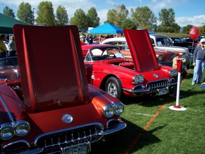 1972 Ford Ranchero - Several classic cars are on display at an outdoor event on a sunny day.