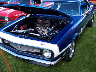 1972 Ford Ranchero - Blue 1969 Chevrolet Camaro SS with custom white stripe and chrome wheels.