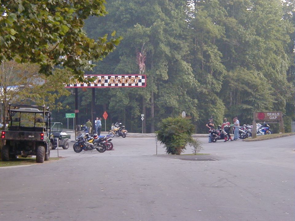 Motorcycles parked at Deals Gap