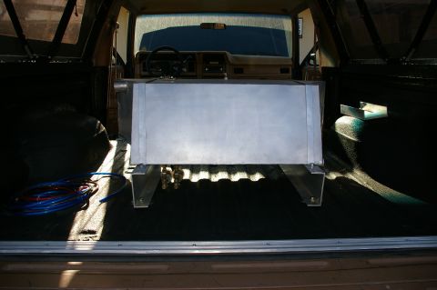 1986 Ford Bronco - Auxiliary fuel tank installed in the cargo area of a 1986 Ford Bronco.