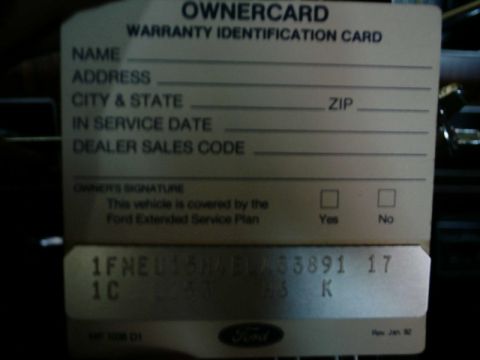 1984 Ford Bronco - A Ford Owner Card displays warranty information and a vehicle identification number.