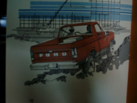1984 Ford Bronco - This illustration depicts a red Ford pickup truck, possibly from the early 1980s, with 'FORD' visible on the tailgate.