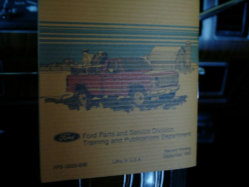 Ford owner's guide back cover with pickup illustration, Parts and Service Division, September 1983 printing