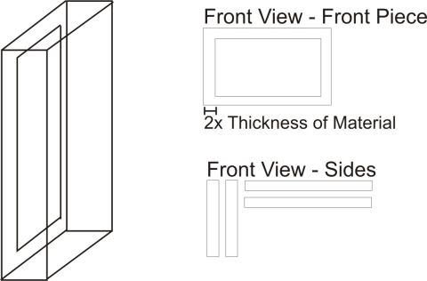 1993 Ford Probe - Basic fabrication drawing showing an isometric box and labeled front-piece and side orthographic views with a thickness note.