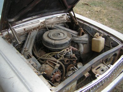 1972 Ford Ranchero - Engine bay of a 1972 Ford Ranchero, showing the V8 engine and associated components.