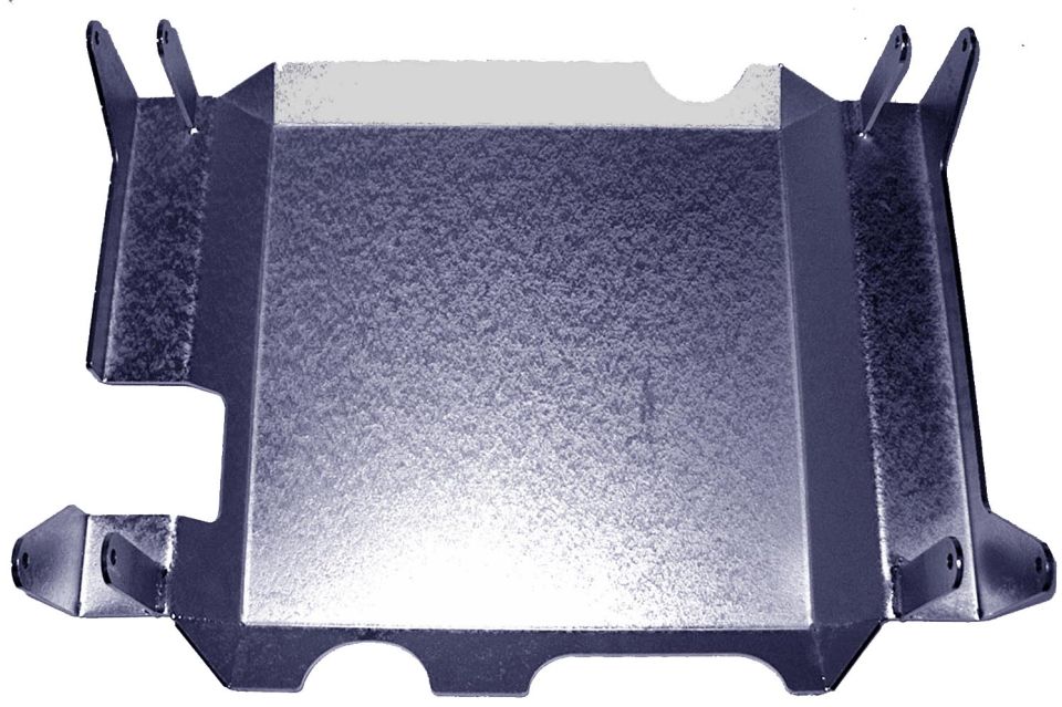 Galvanized steel skid plate with mounting brackets