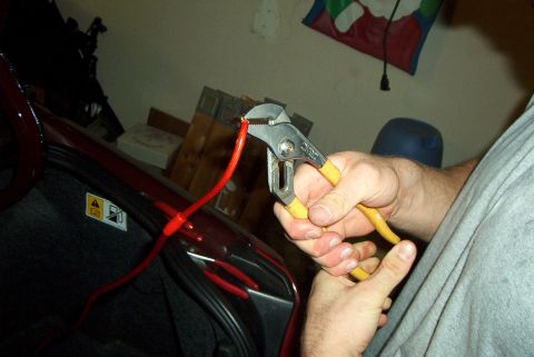 2001 Ford Taurus - Use big vice grips or pliers to clamp the connectors on the wires, then put a wrap of duct or electrical tape around the end of the insulat…