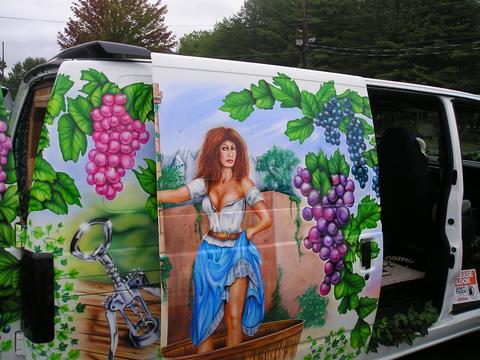 1978 Ford Mustang II - Van features custom airbrush art depicting a woman and grapevines, with a large corkscrew on the side.