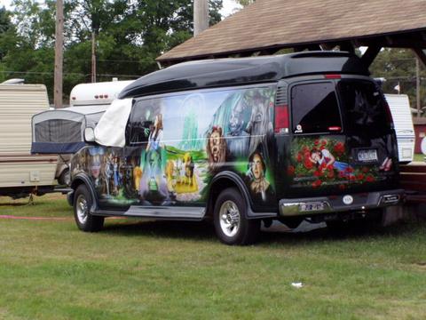 1978 Ford Mustang II - This custom van features a detailed mural of characters from The Wizard of Oz on its side.