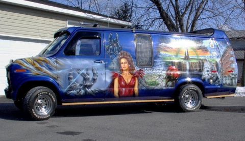 1978 Ford Mustang II - This van features extensive custom airbrushing with a fantasy theme covering its entire exterior.