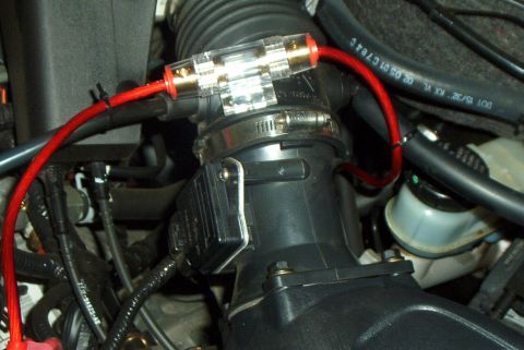 2001 Ford Taurus - I put the fuse box on the MAF, leaving the red wire exposed as an accent. I used those zip-ties (came with my amp wiring kit) to secure the…