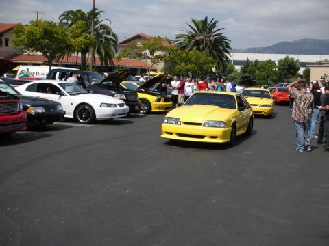 1992 Ford Crown Victoria - A group of people and cars are gathered in a parking lot on a sunny day.