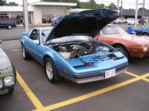 1994 Pontiac Trans Am - Blue Pontiac Firebird parked outdoors with hood open, next to another Trans Am.
