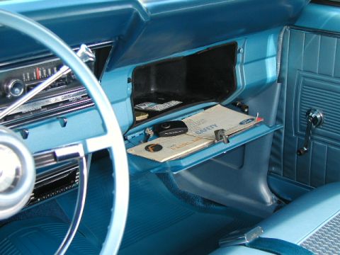 1967 Ford Ranchero - The glove box contains a Ford Fairlane owner's manual and keys, suggesting it's not a Ranchero.