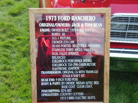 1967 Ford Ranchero - This sign describes a 1973 Ford Ranchero, contradicting the registry's claim of a 1967 model.