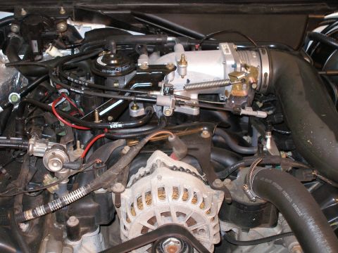 2001 Ford Crown Victoria - Close-up view of engine components including the alternator and throttle body assembly.