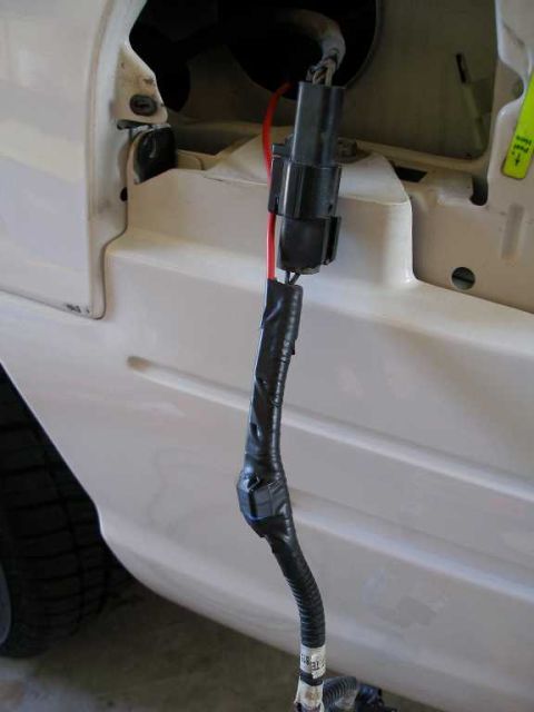 2001 Ford Crown Victoria - The new wire, spliced into the ground and before I cut the ground going back towards the frame.