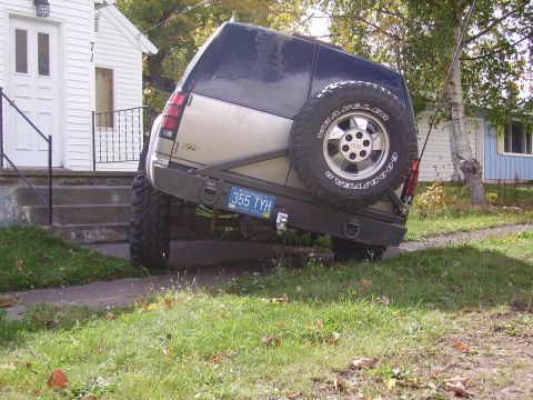 2000 Chevrolet Tahoe - Rear view of a 2000 Chevrolet Tahoe, modified with a custom bumper and spare tire mount.
