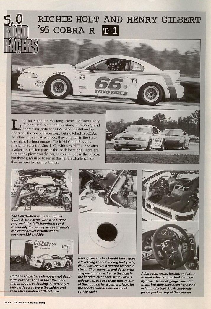 White 1995 Ford Mustang Cobra R race car with number 66 and 'TOYO TIRES' livery, seen from a 3/4 front angle on a track