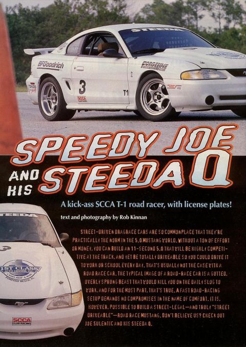 1995 Ford Mustang - A 1995 Ford Mustang race car, identified as a T-1 road racer, is featured in this registry photo alongside another Mustang.