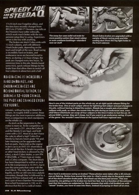 1995 Ford Mustang - Detailed images show the brake system components of a Ford Mustang, highlighting modifications for racing.