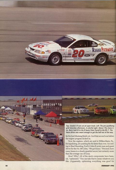 1995 Ford Mustang - A 1995 Ford Mustang race car numbered 20 competes on a race track.