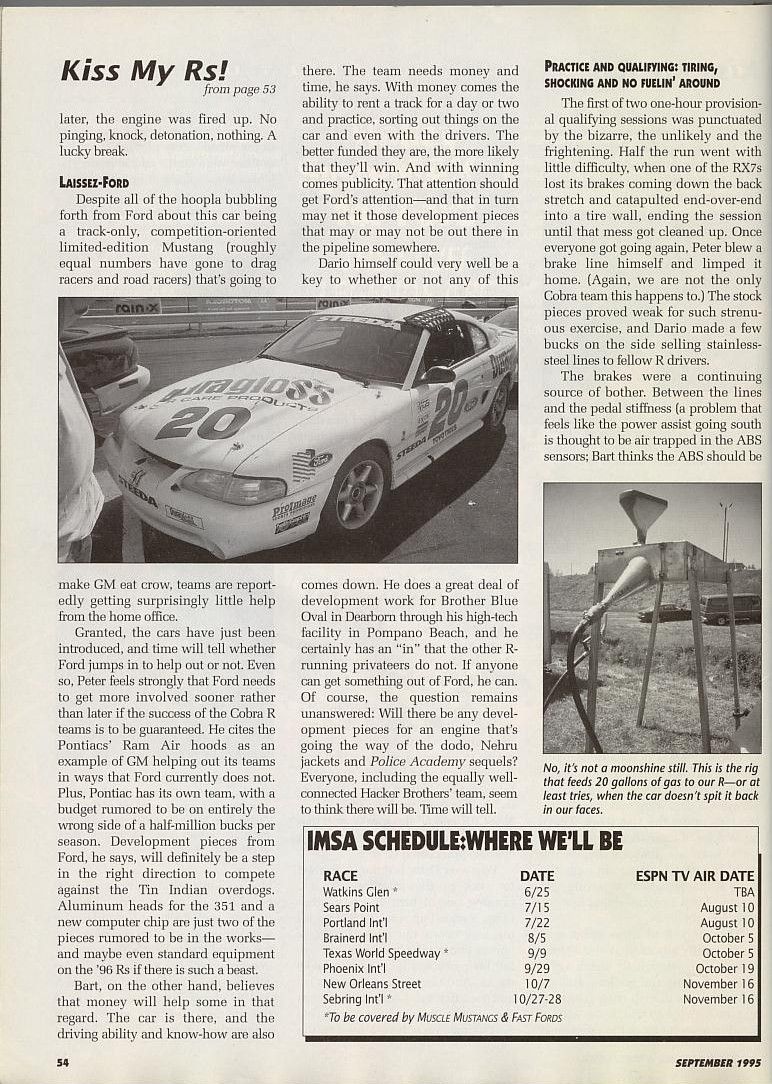 White 1994 Ford Mustang race car with racing decals and the number 20 on the door, angled from the front