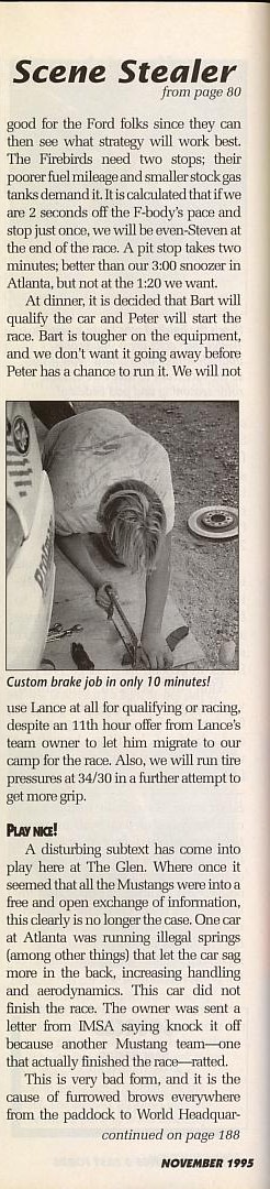 1995 Ford Mustang - A person is shown performing a custom brake job in only 10 minutes, as described in the article.