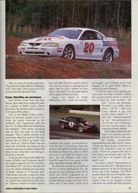 1995 Ford Mustang - A white 1995 Ford Mustang race car, sponsored by Duragloss, is shown on a dirt track.