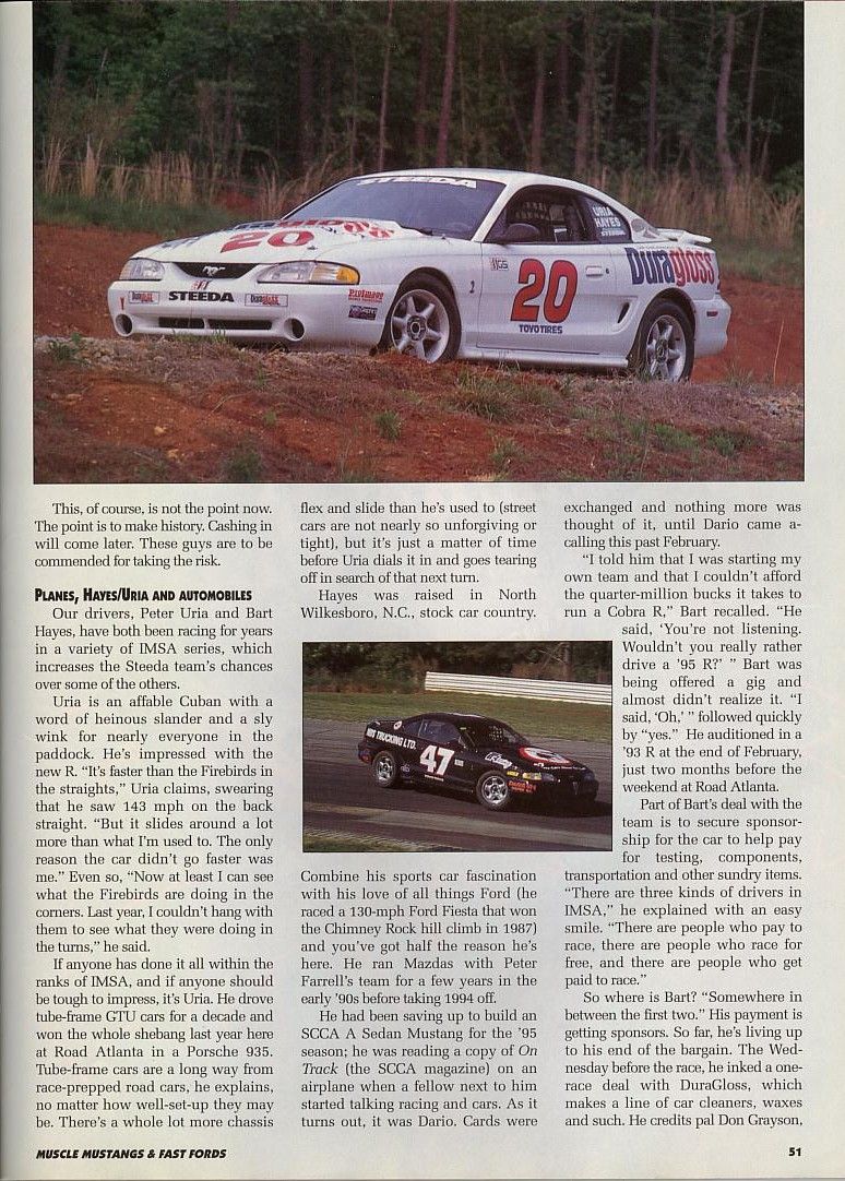 White 1995 Ford Mustang race car with red number 20 and Duragloss sponsorship, angled on a dirt track
