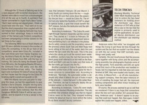 1995 Ford Mustang - A close-up of an engine bay is shown with text from a magazine article.