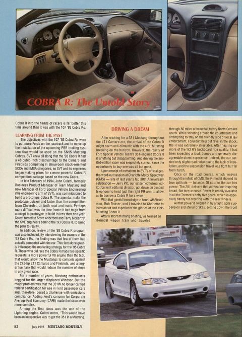 1995 Ford Mustang - The 1995 Ford Mustang Cobra R is shown on the track, demonstrating its performance capabilities.