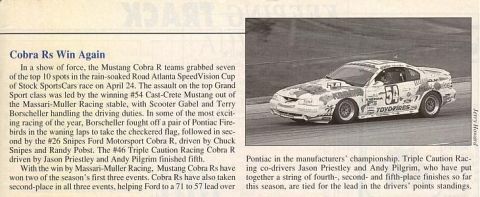 1995 Ford Mustang - Mustang Cobra R teams grab top spots in the rain-soaked Road Atlanta SpeedVision Cup race.