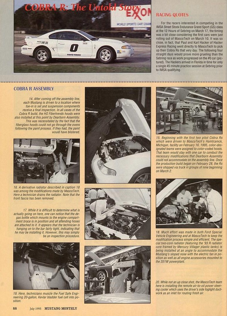 White 1995 Ford Mustang Cobra R race car with racing decals and the number 0 on the door, seen from the side on a track