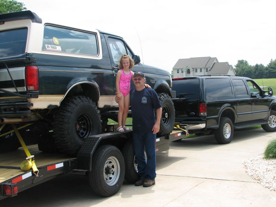 Pepe on Trailer behind X (Daughter Margo)